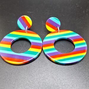 Rainbow hoop earrings multicolor geometric circles pride jewelry
